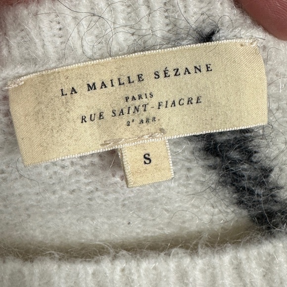 Sezane Paige Mohair Merino Wool White Ecru Black Stripe Sweater Jumper Sz Small - Picture 5 of 13